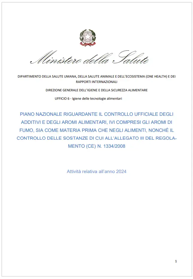 Piano nazionale controllo ufficiale additivi e aromi alimentari / 2024